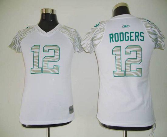 Packers #12 Aaron Rodgers White Women's Zebra Field Flirt Stitched NFL Jersey